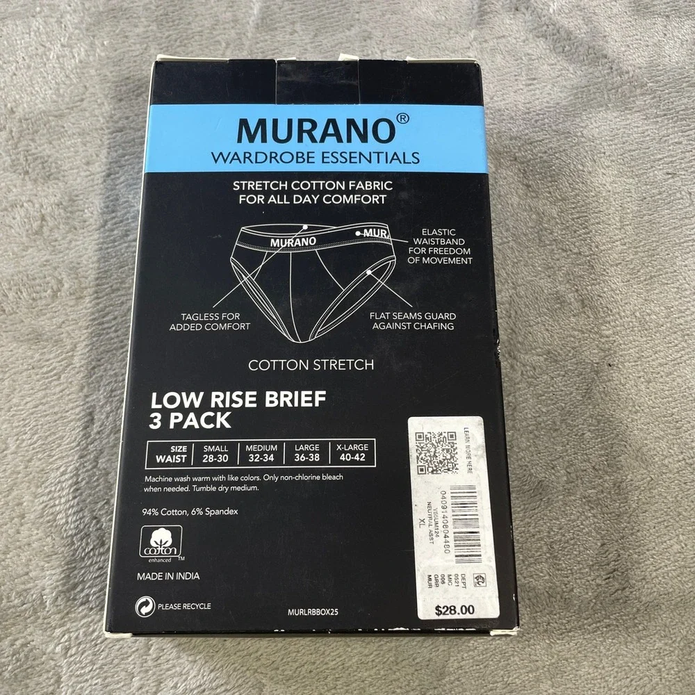 Murano Wardrobe‎ Essentials Low Rise Brief 3 Pack Mens XL 40-42 Cream Stretch